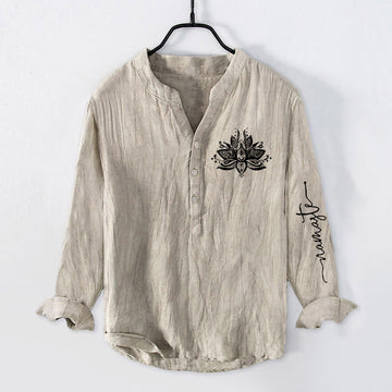 Tactile Cotton Linen Stand Collar Lotus Meditation Shirt