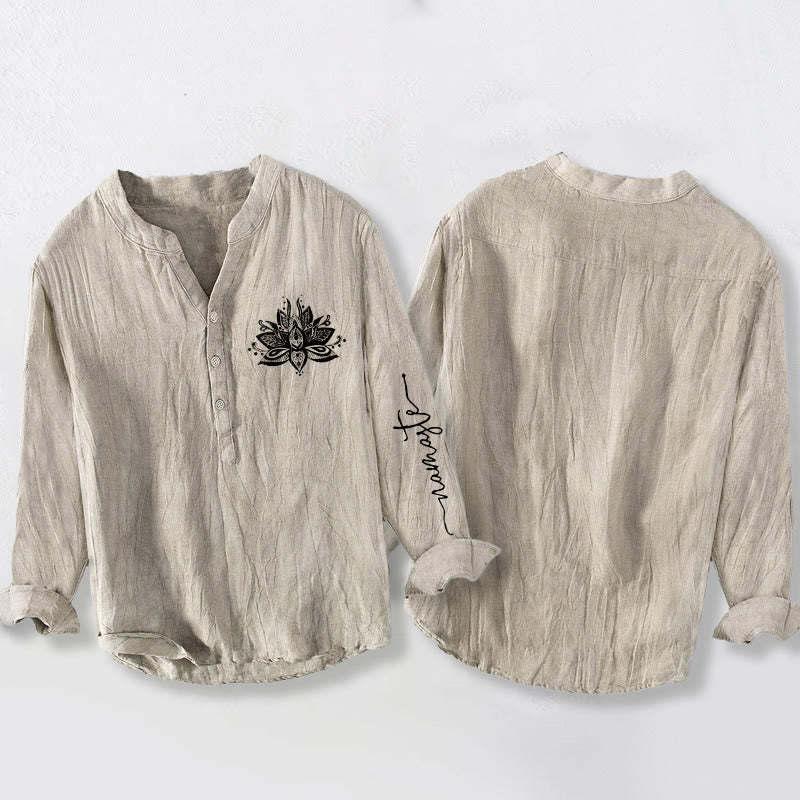 Tactile Cotton Linen Stand Collar Lotus Meditation Shirt