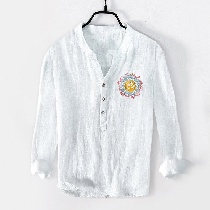 Cotton Linen Stand Collar Mandala Om Meditation Shirt