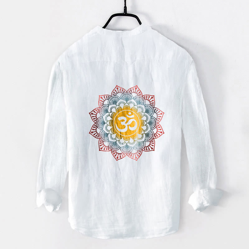 Cotton Linen Stand Collar Mandala Om Meditation Shirt
