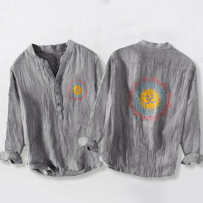 Cotton Linen Stand Collar Mandala Om Meditation Shirt