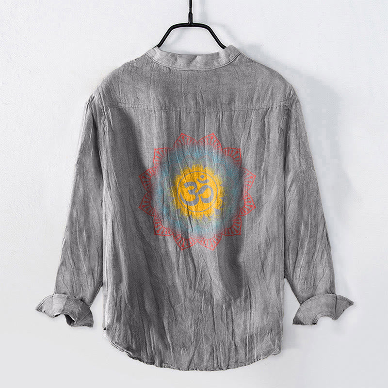 Cotton Linen Stand Collar Mandala Om Meditation Shirt
