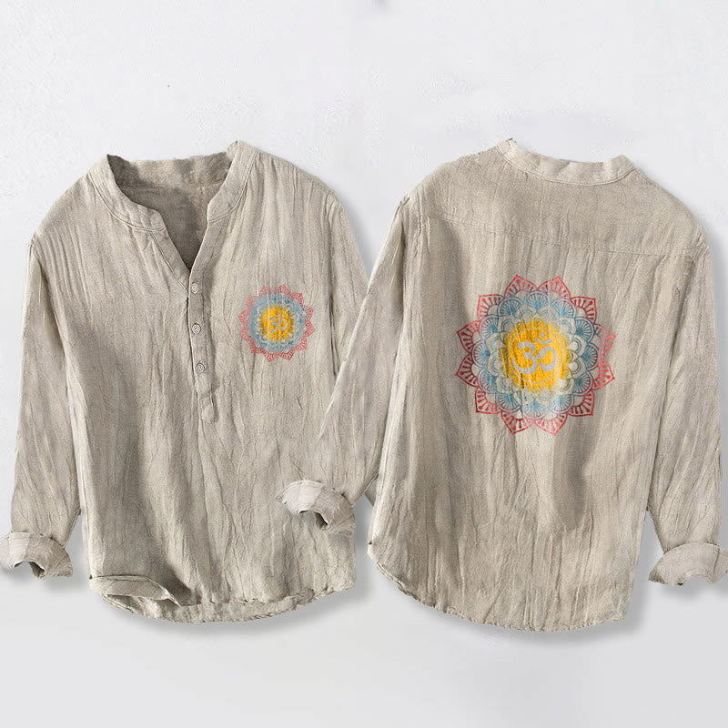 Cotton Linen Stand Collar Mandala Om Meditation Shirt