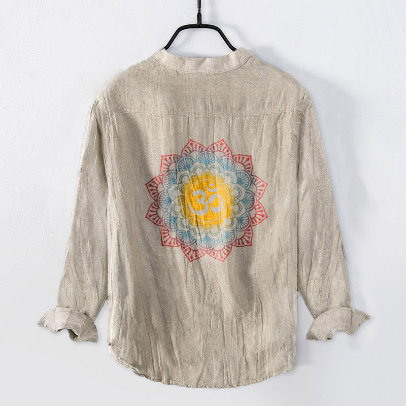Cotton Linen Stand Collar Mandala Om Meditation Shirt