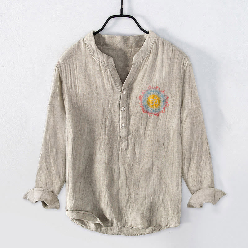 Cotton Linen Stand Collar Mandala Om Meditation Shirt