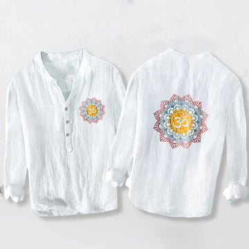 Cotton Linen Stand Collar Mandala Om Meditation Shirt