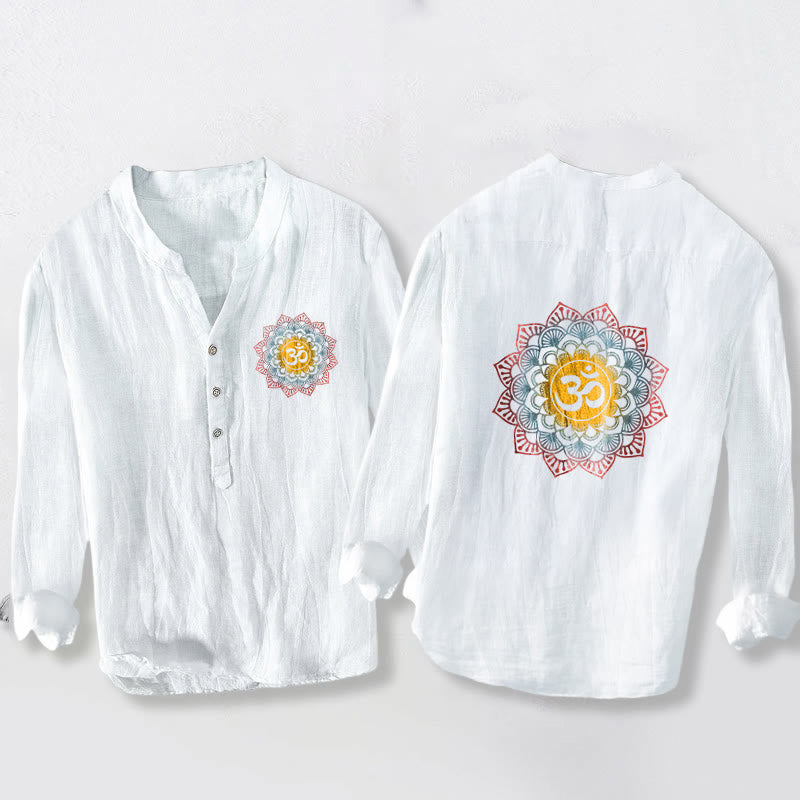 Cotton Linen Stand Collar Mandala Om Meditation Shirt