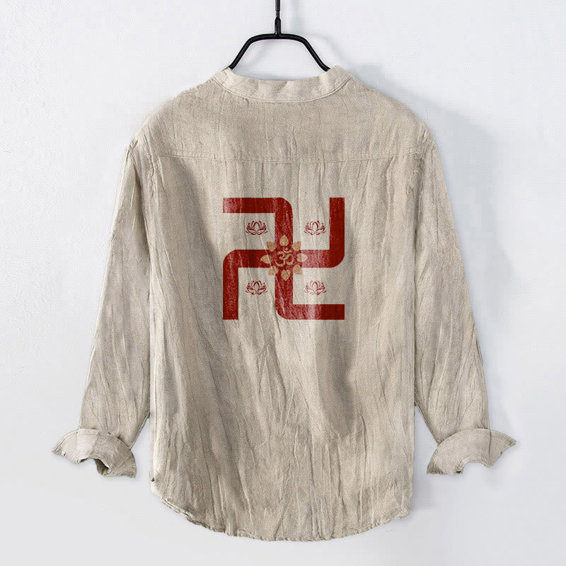 Cotton Linen Stand Collar Sacred Symbol Meditation Shirt