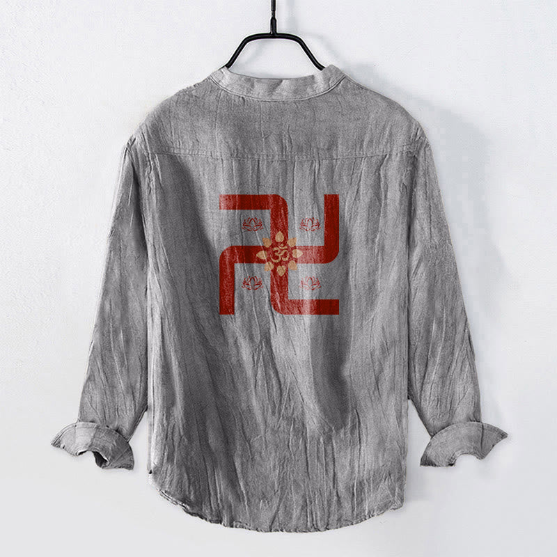 Cotton Linen Stand Collar Sacred Symbol Meditation Shirt