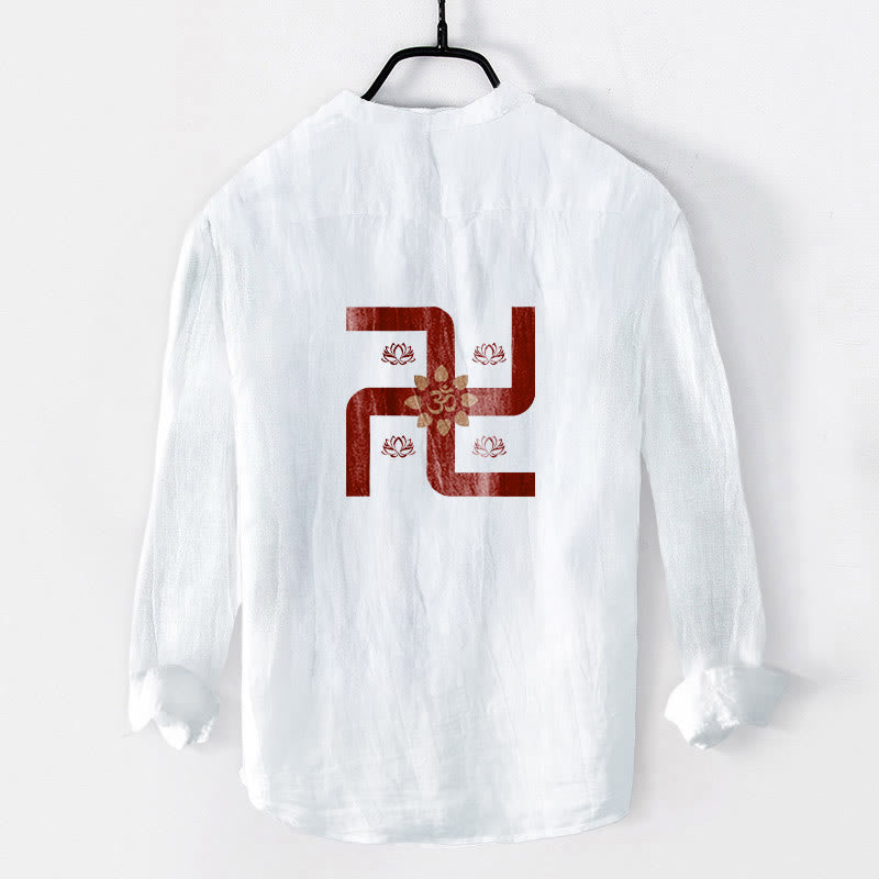 Cotton Linen Stand Collar Sacred Symbol Meditation Shirt