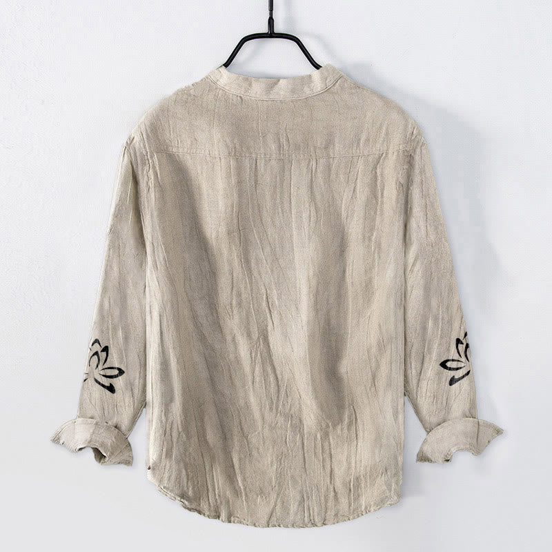 Cotton Linen Stand Collar Lotus Om Meditation Shirt