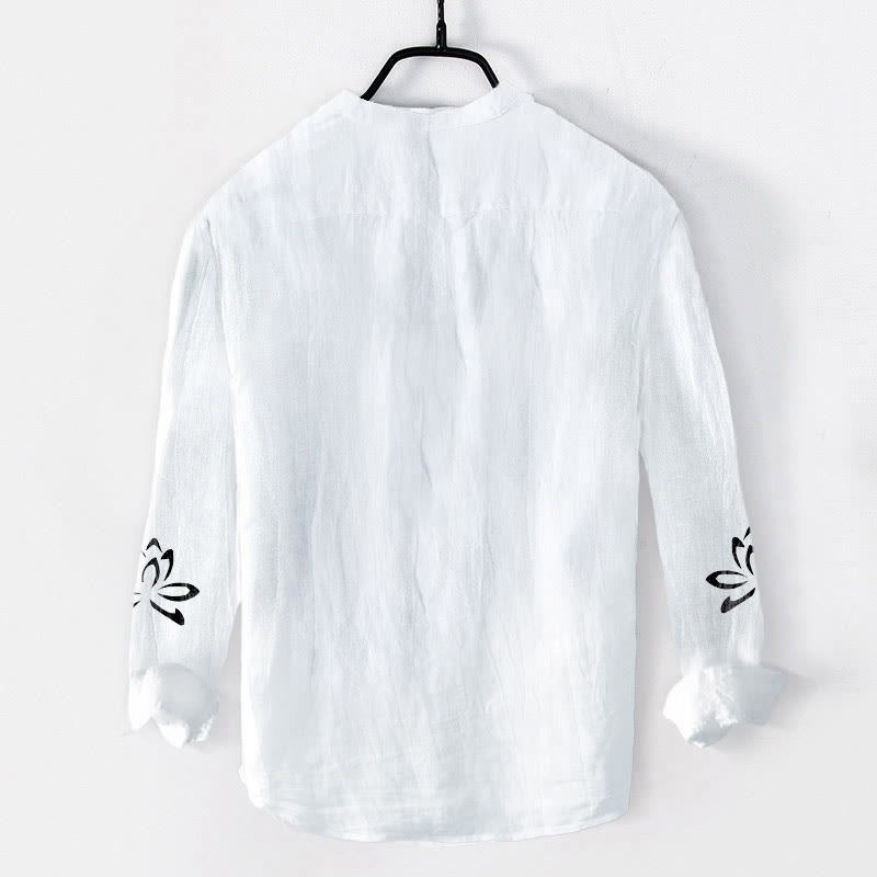 Cotton Linen Stand Collar Lotus Om Meditation Shirt