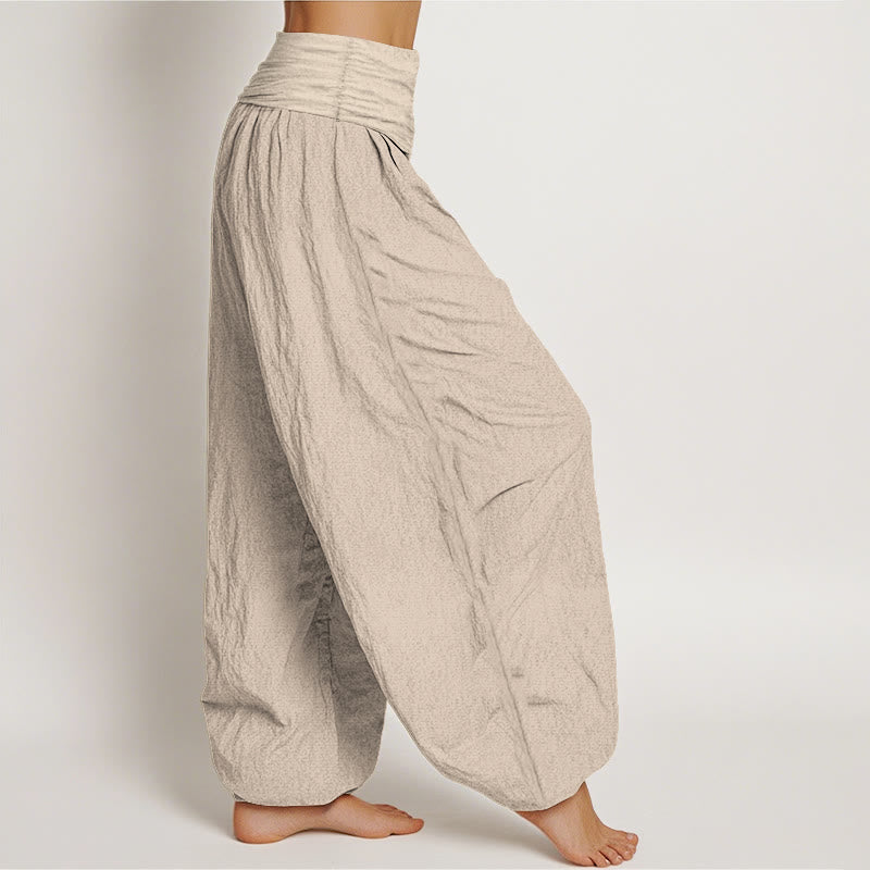 Plain Om Symbol Pattern Women's Elastic Waist Harem Pure Cotton Pants