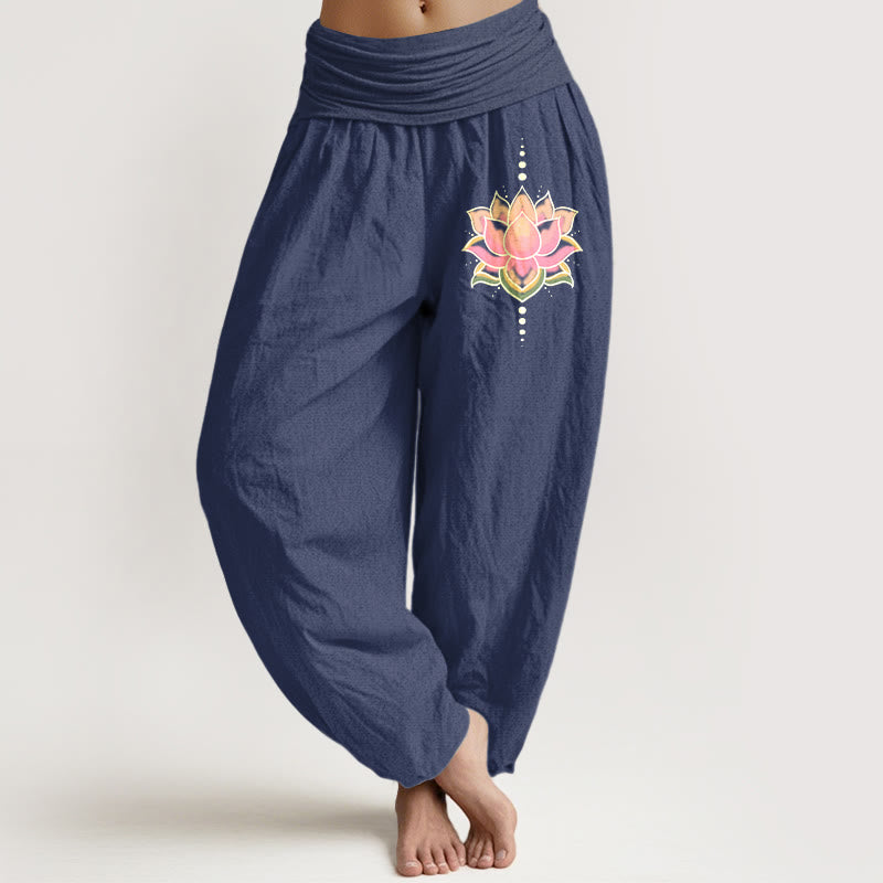 Pure Cotton Lotus Print Unrestricted Meditation Harem Pants