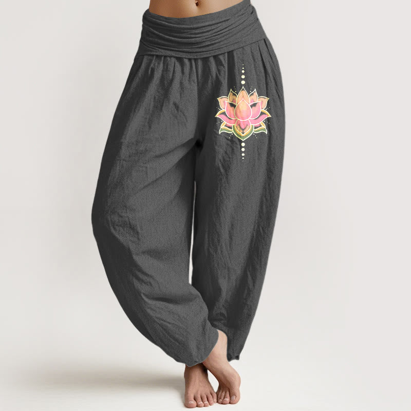 Pure Cotton Lotus Print Unrestricted Meditation Harem Pants