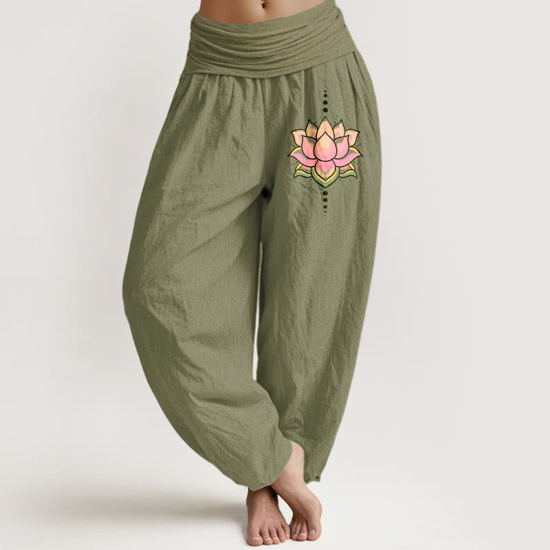 Pure Cotton Lotus Print Unrestricted Meditation Harem Pants