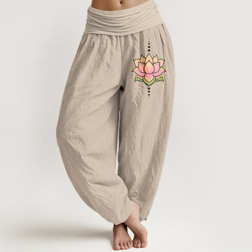 Pure Cotton Lotus Print Unrestricted Meditation Harem Pants