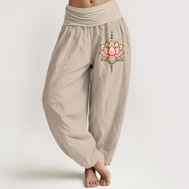 Pure Cotton Lotus Print Unrestricted Meditation Harem Pants