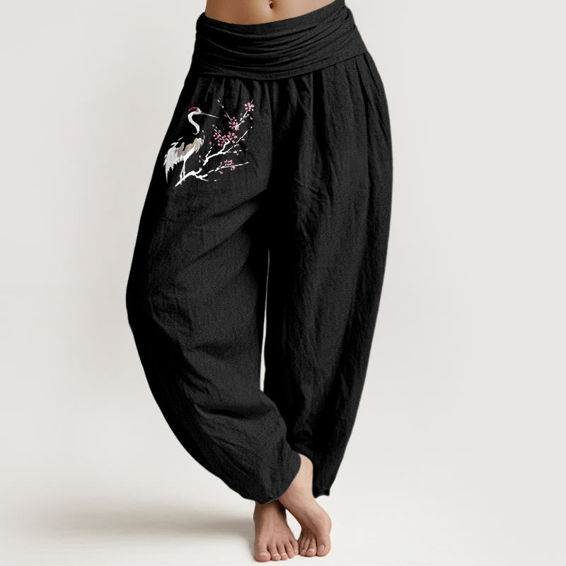 Pure Cotton Crane Motif Grounding Harem Pants