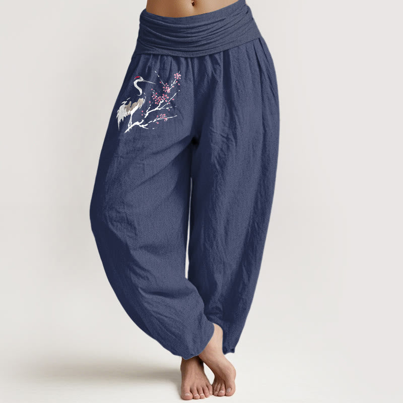 Pure Cotton Crane Motif Grounding Harem Pants