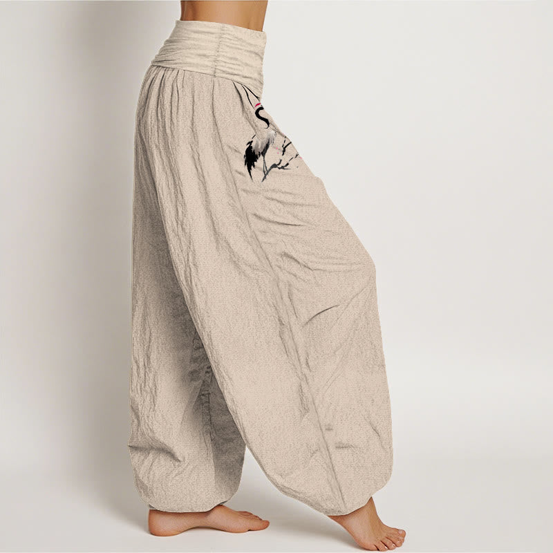 Pure Cotton Crane Motif Grounding Harem Pants