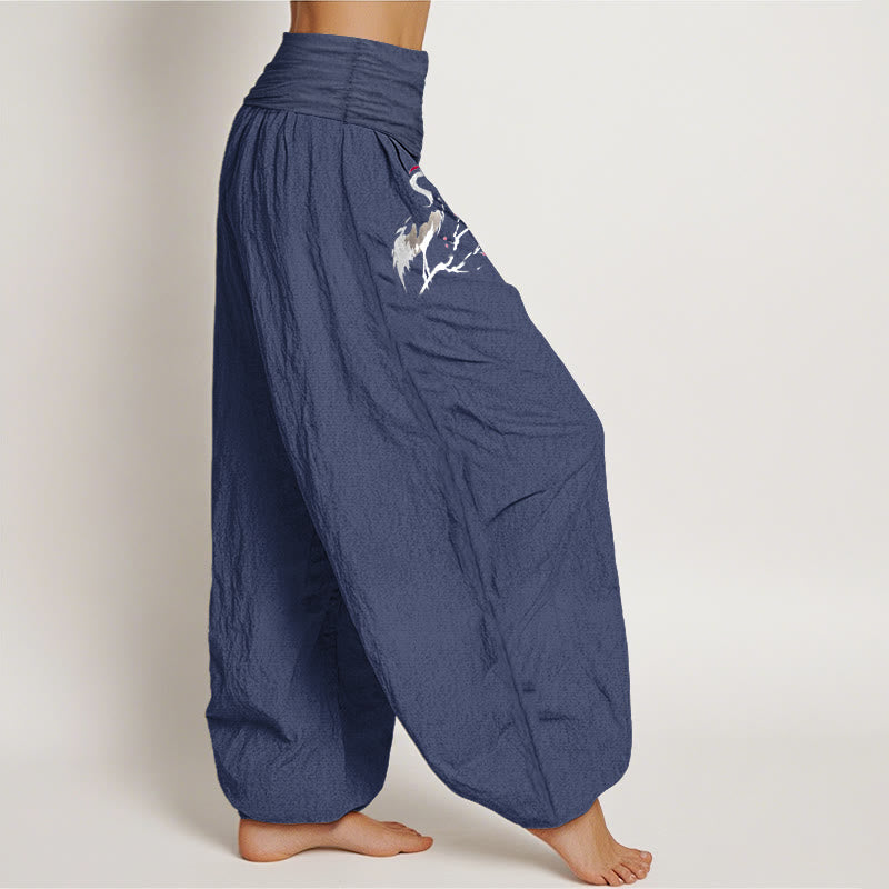 Pure Cotton Crane Motif Grounding Harem Pants
