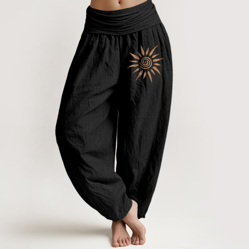Cotton Spiral Sun Print Harem Pants with Adaptive Modal Waistband