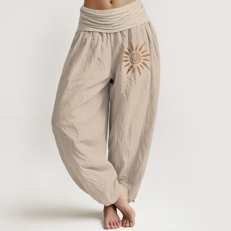 Cotton Spiral Sun Print Harem Pants with Adaptive Modal Waistband