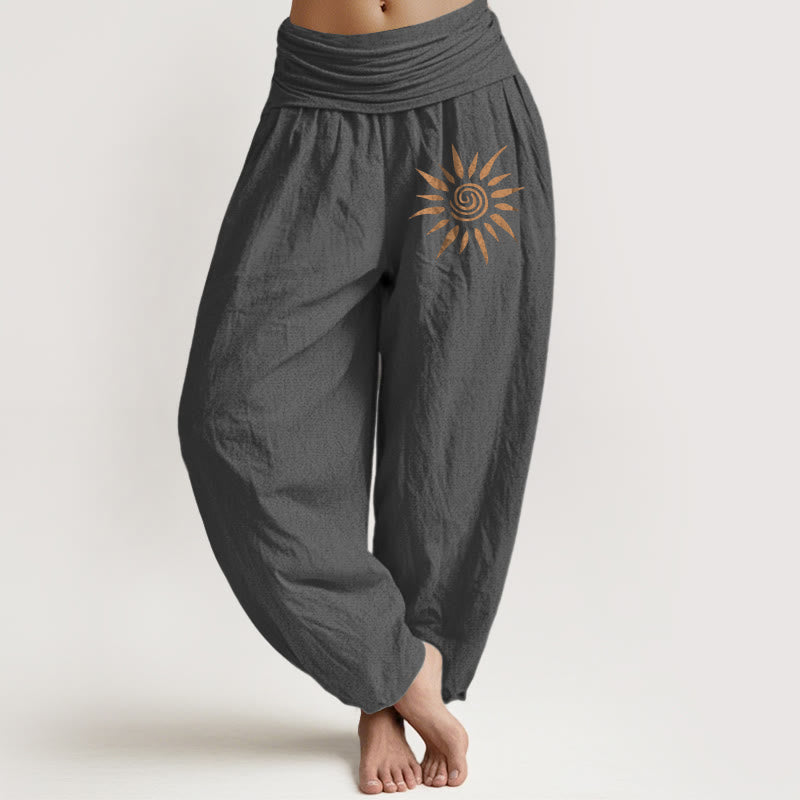 Cotton Spiral Sun Print Harem Pants with Adaptive Modal Waistband