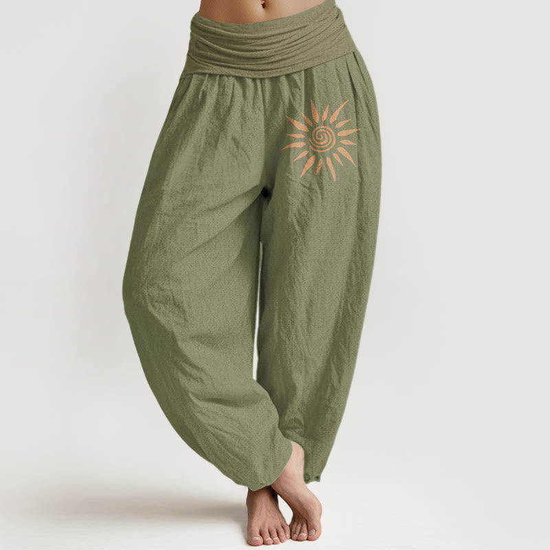 Cotton Spiral Sun Print Harem Pants with Adaptive Modal Waistband