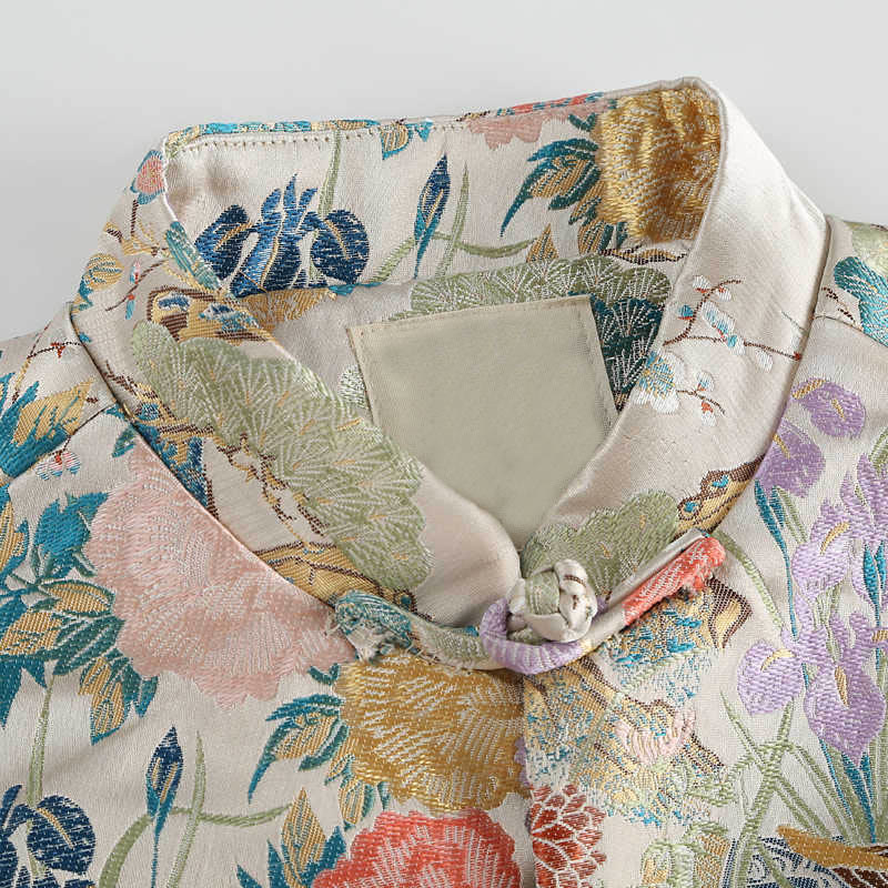 Breathable Frog-Button Peony Print Mindful Men's Jacket