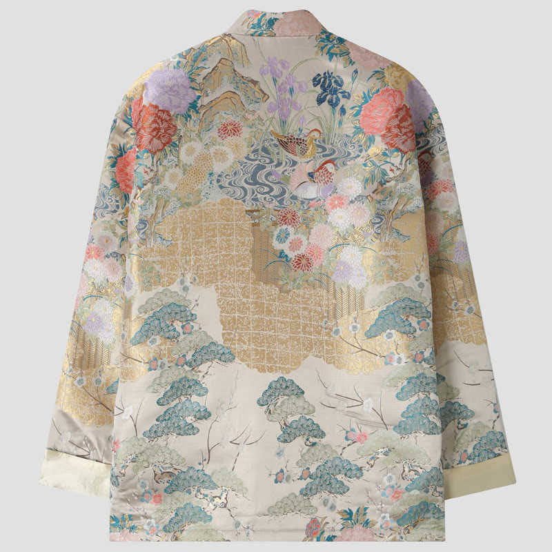 Breathable Frog-Button Peony Print Mindful Men's Jacket