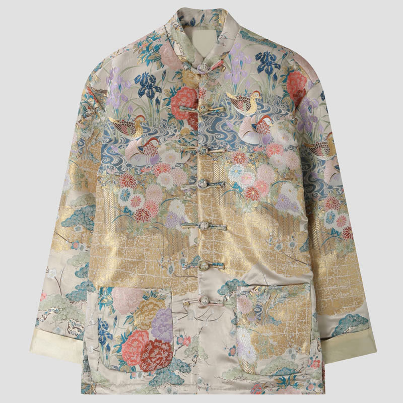 Breathable Frog-Button Peony Print Mindful Men's Jacket