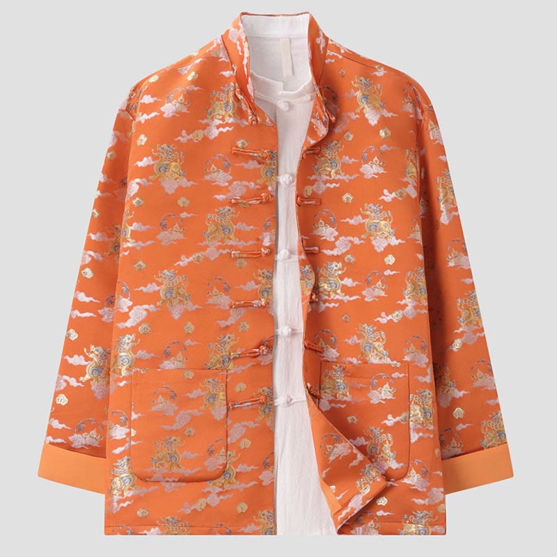 Men's Lightweight Cloud-Motif Frog-Button Meditation Jacket