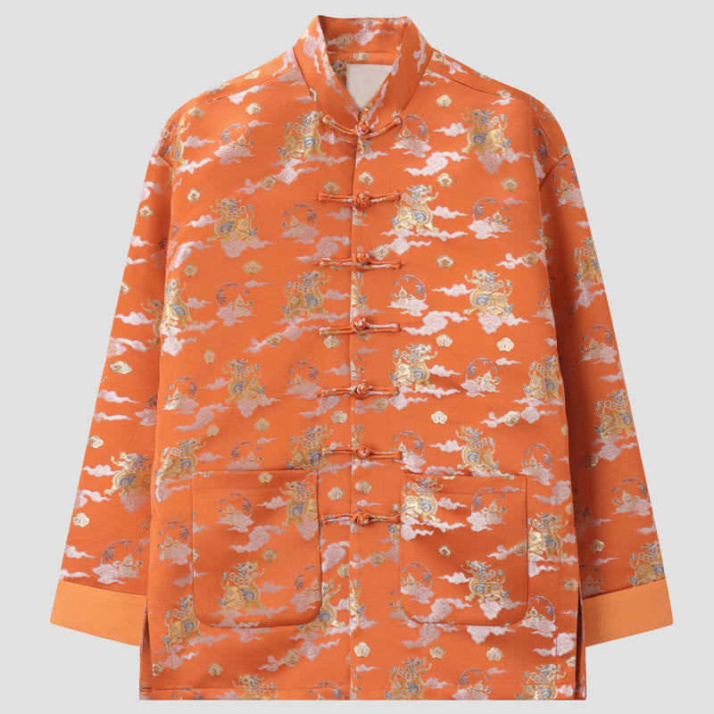 Men's Lightweight Cloud-Motif Frog-Button Meditation Jacket