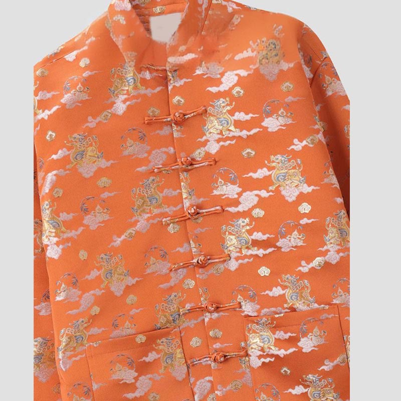 Men's Lightweight Cloud-Motif Frog-Button Meditation Jacket