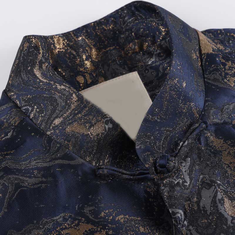 Lightweight Blue Landscape Stand-Collar Men's Meditation Jacket
