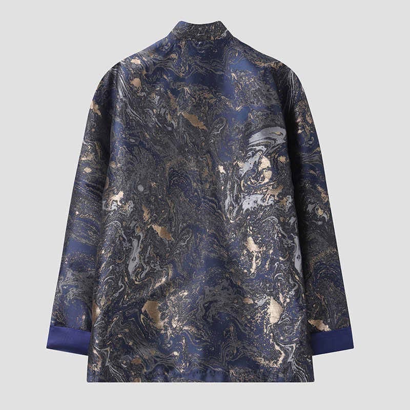 Lightweight Blue Landscape Stand-Collar Men's Meditation Jacket