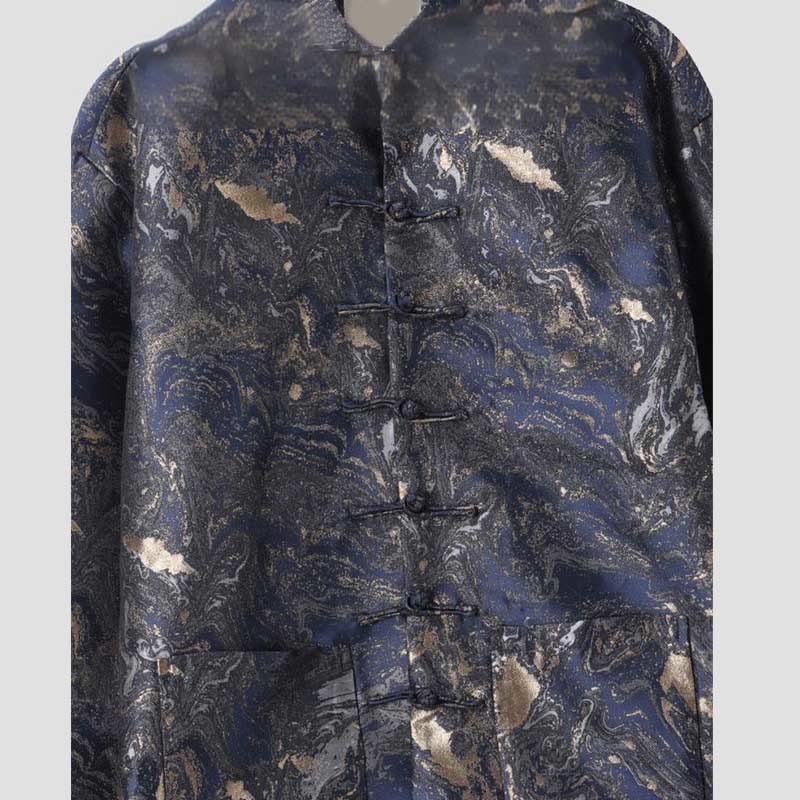 Lightweight Blue Landscape Stand-Collar Men's Meditation Jacket