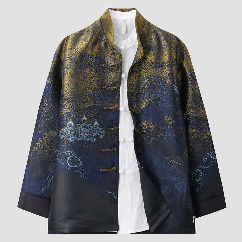 Tactile Stand-Collar Frog-Button Mindful Men's Jacket