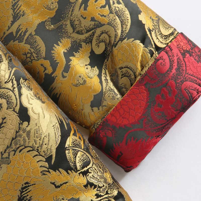 Winter Dragon Jacquard Warm Frog-Button Long Sleeve Men's Jacket With Pockets