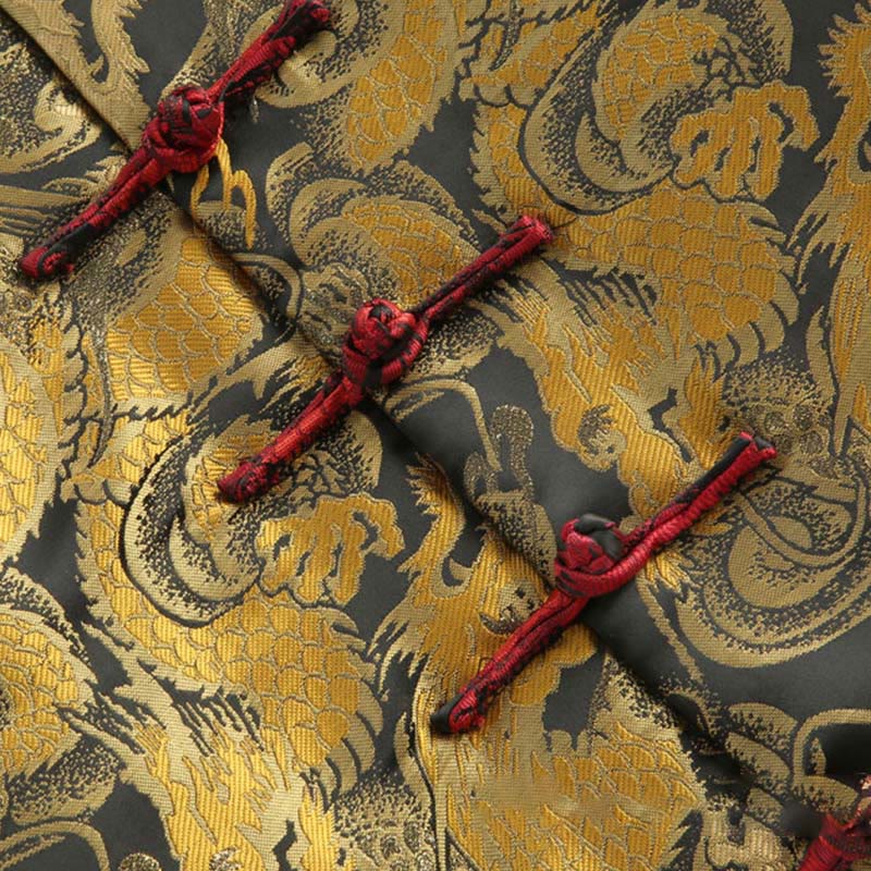 Winter Dragon Jacquard Warm Frog-Button Long Sleeve Men's Jacket With Pockets