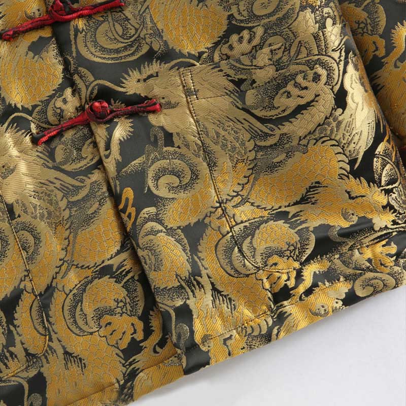 Winter Dragon Jacquard Warm Frog-Button Long Sleeve Men's Jacket With Pockets