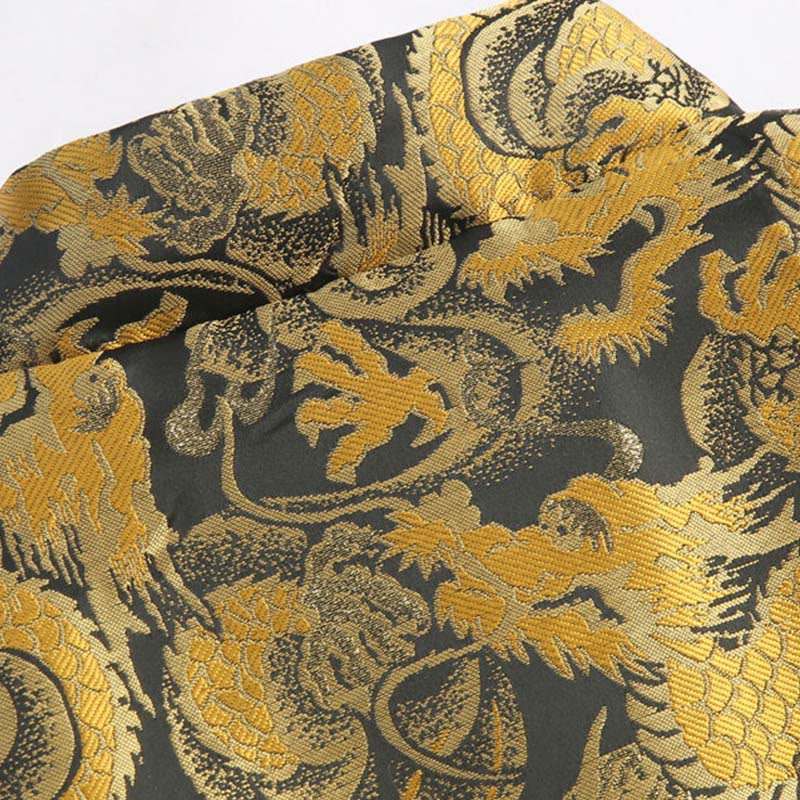 Winter Dragon Jacquard Warm Frog-Button Long Sleeve Men's Jacket With Pockets