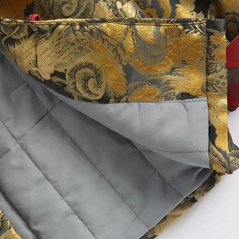 Winter Dragon Jacquard Warm Frog-Button Long Sleeve Men's Jacket With Pockets