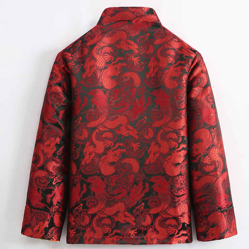 Winter Dragon Jacquard Warm Frog-Button Long Sleeve Men's Jacket With Pockets