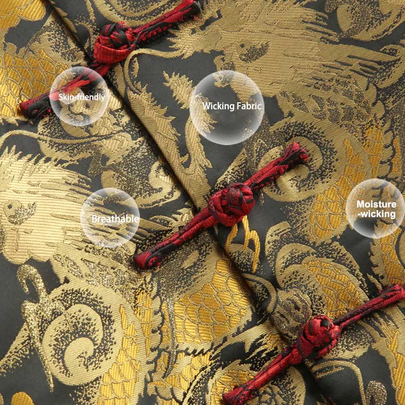 Winter Dragon Jacquard Warm Frog-Button Long Sleeve Men's Jacket With Pockets