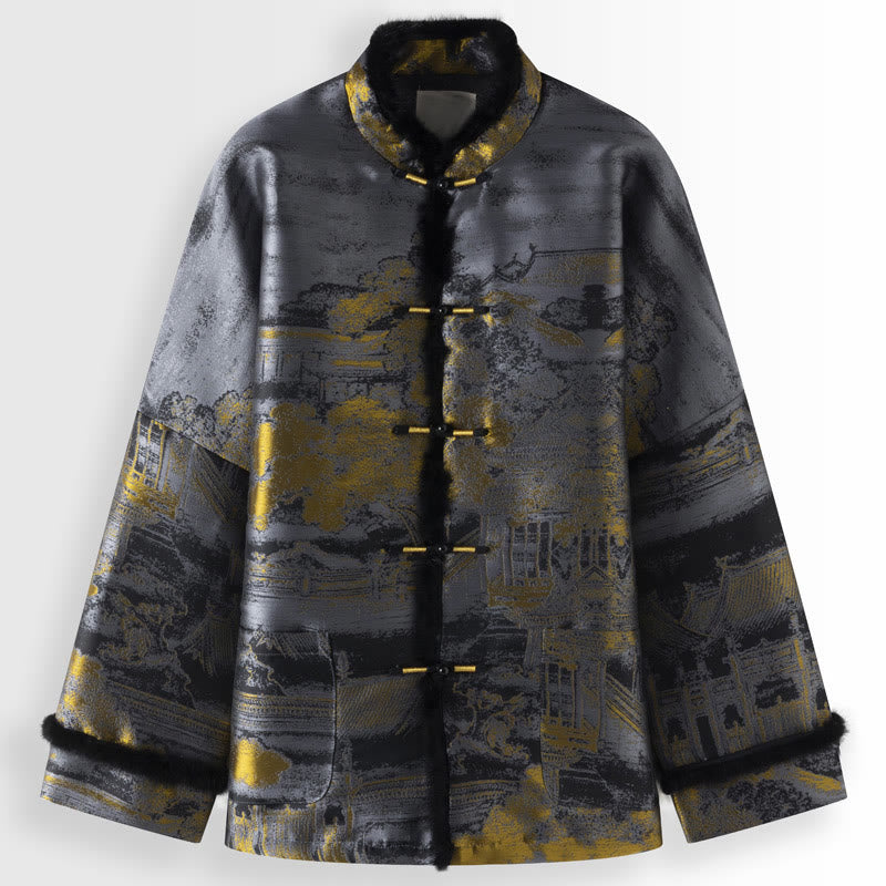 Thick Cotton Stand Collar Frog-Button Meditation Jacket for Men