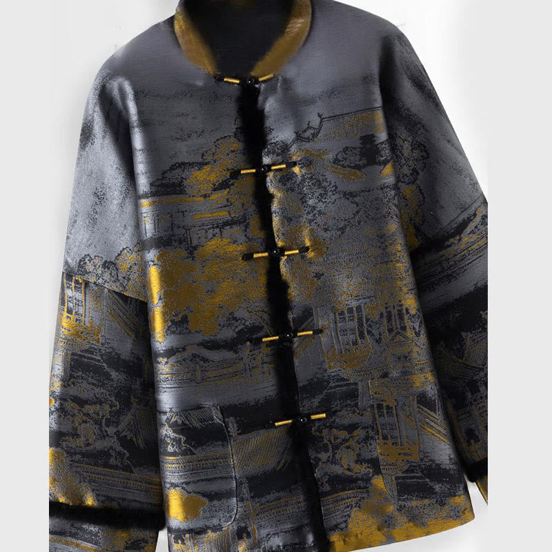 Thick Cotton Stand Collar Frog-Button Meditation Jacket for Men