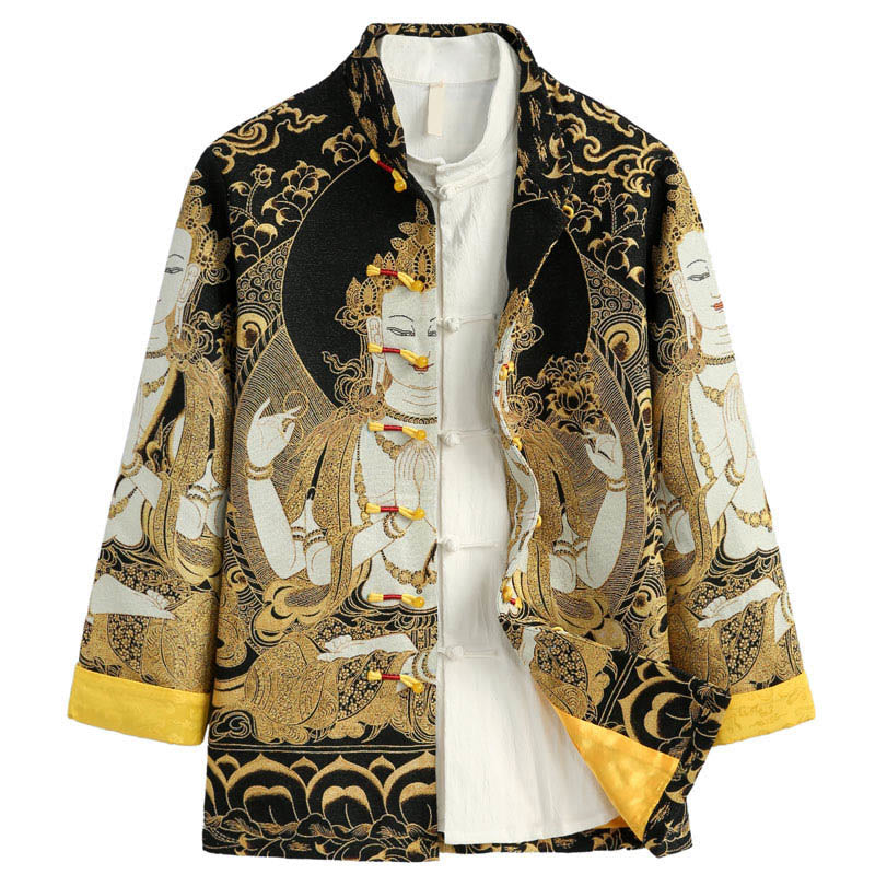 Breathable Frog-Button Stand Collar Mindful Meditation Jacket